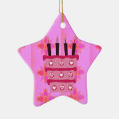 Roze Verjaardag Cake Art Print Keramisch Ornament (Rechts)