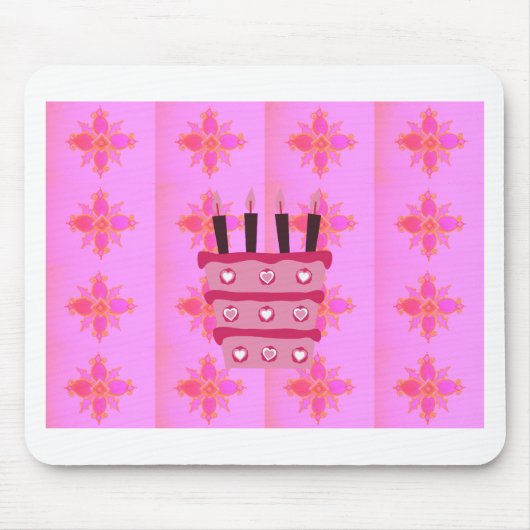 Roze Verjaardag Cake Art Print Muismat (Voorkant)