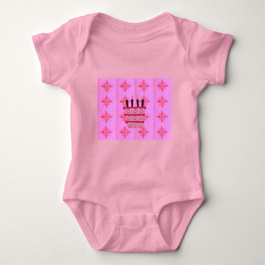 Roze Verjaardag Cake Art Print Romper (Voorkant)