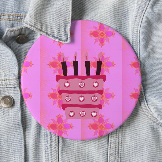 Roze Verjaardag Cake Art Print Ronde Button 6,0 Cm (In situ)