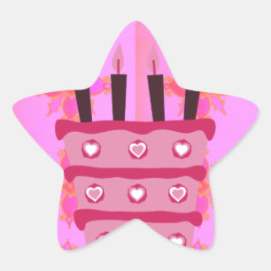 Roze Verjaardag Cake Art Print Ster Sticker