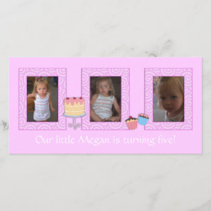 Roze verjaardag fotokaart aankondiging