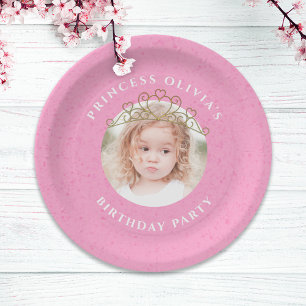 Roze Verjaardag Meisje Prinses Custom Papieren Bordje
