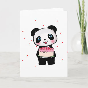 Roze Verjaardag Panda Beer met Cake Fan Enthusiast Kaart