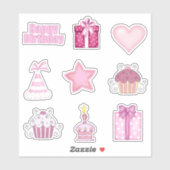 Roze Verjaardag Sticker Set (Vel)