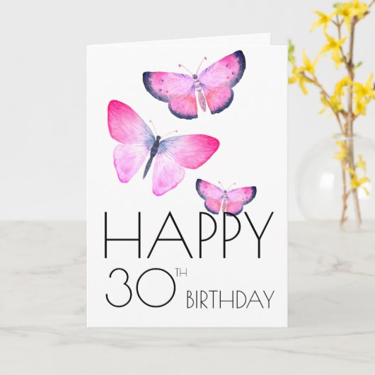 Roze Verjaardag Waterverf Girly Butterfly elk jaar Kaart (Gele Bloem)