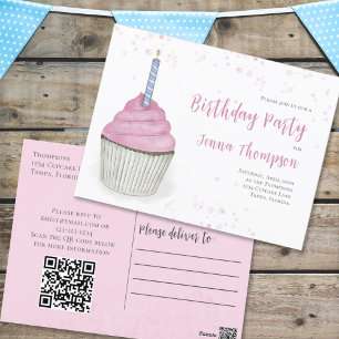 Roze Verjaardag Wauw Lieve Taart QR Code Briefkaart