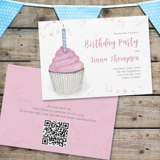 Roze verjaardag Whimsical Cute Cupcake Eenvoudig Kaart
