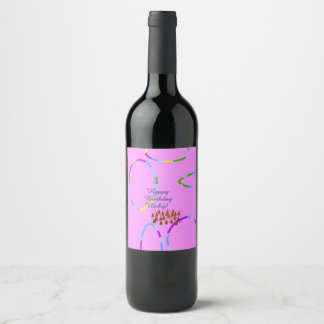 Roze verjaardag wijn etiket