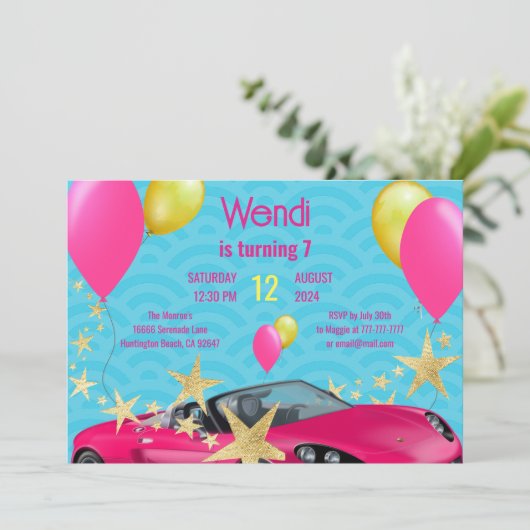 Roze Verjaardags Bash Party Uitnodiging (Staand voorkant)