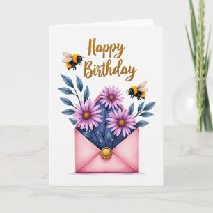 Roze verjaardags envelop kaart