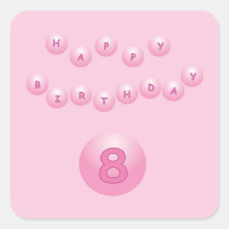 Roze Verjaardagsballen Leeftijd 8 Vierkante Sticker