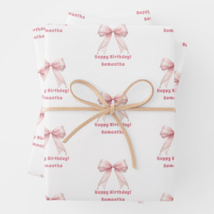 Roze verjaardagsboog witte meisje inpakpapier vel