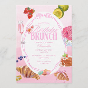 Roze verjaardagsbrunch met croissant kaart