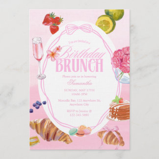 Roze verjaardagsbrunch met croissant kaart