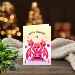 Roze Verjaardagsdraak Kaart