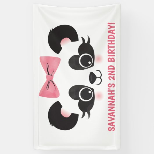 Roze verjaardagsfeestje achtergrond voor Panda Bee Spandoek (Verticaal)