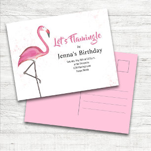 Roze verjaardagsfeestje Cute Flamingo Custom Briefkaart