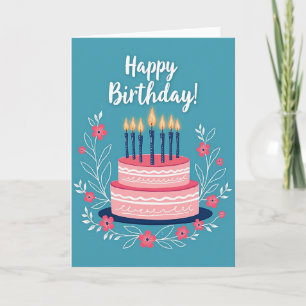 Roze verjaardagskaart met cake-ontwerp kaart
