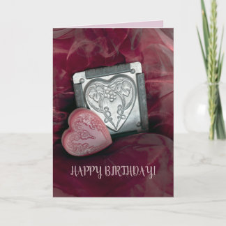 Roze verjaardagskaart met de tekst BIRTHDAY hearts Kaart