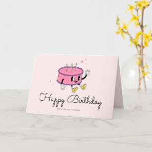 Roze Verjaardagskaart met Retro Vintage Taart Kaart
