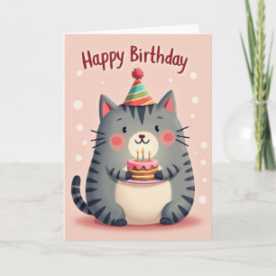 Roze Verjaardagskaart van Kat Kaart