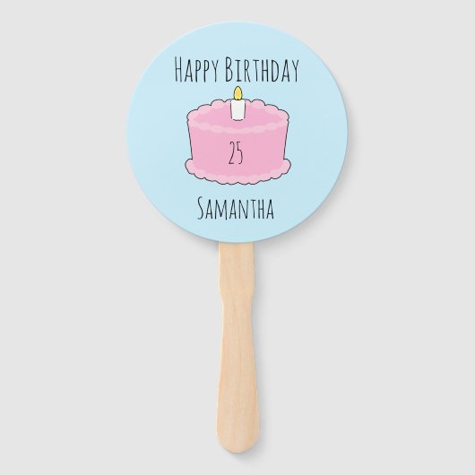 Roze verjaardagstaart handwaaier (Voorkant)