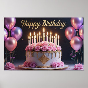Roze verjaardagstaart luxe elegante extravagant poster