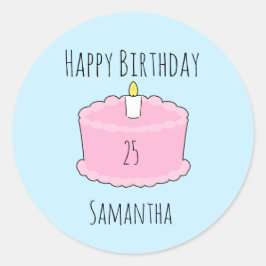 Roze verjaardagstaart ronde sticker