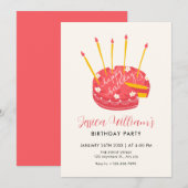 Roze verjaardagstaart uitnodiging (Voorkant / Achterkant)