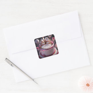 Roze Verjaardagstaart Viering Vierkante Sticker