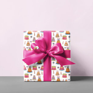 Roze Verjaardagstaarten Patroon Cadeaupapier