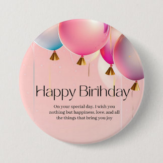 Roze verjaardagswensen ronde button 7,6 cm