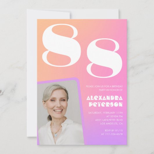 Roze verloop retro foto 88ste verjaardag kaart (Voorkant)