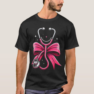 Roze Verpleegster Coquette Ribbon Bow Stethoscoop T-shirt