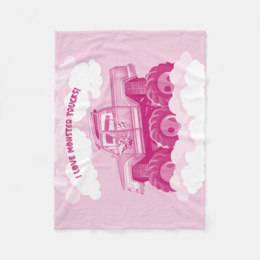 Roze versie I Love Monster Trucks Afbeelding Fleece Deken (Voorkant)