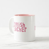 Roze verstelbare tekst Engels leraar Tweekleurige Koffiemok (Voorkant links)