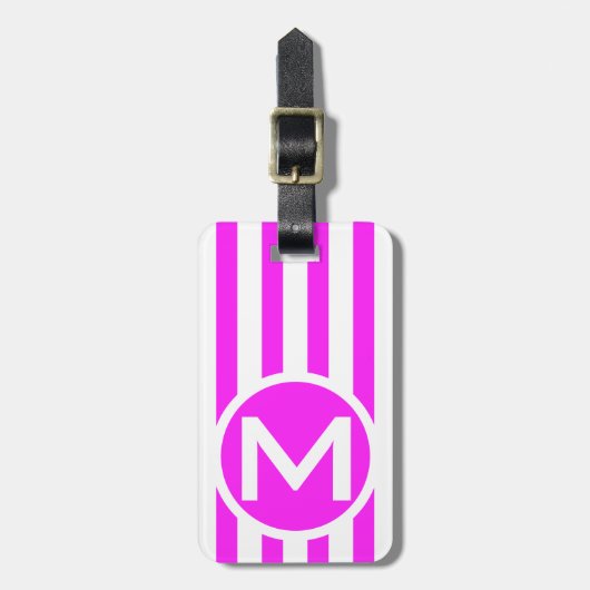 Roze Verticale Streep Button Monogrammed Bagagelabel (Voorkant verticaal)