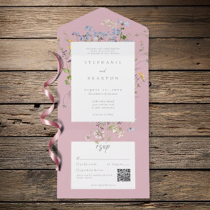 Roze verwilderde bloementuin Elegante trouw-QR All In One Uitnodiging