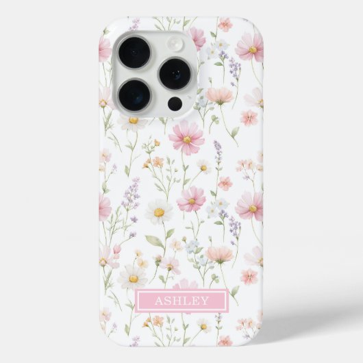 Roze verwilderde bloementuin met monogram Case-Mate iPhone case (Achterkant)