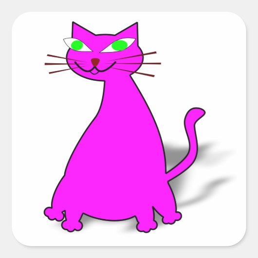 Roze vetkat vierkante sticker (Voorkant)