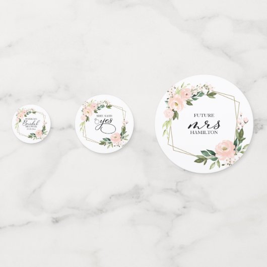 Roze vette Floral Gold Geometric Vrijgezellenfeest Confetti (Voorkanten)