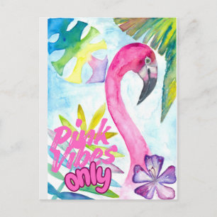 Roze Vibes Alleen – Roze Flamingo Briefkaart
