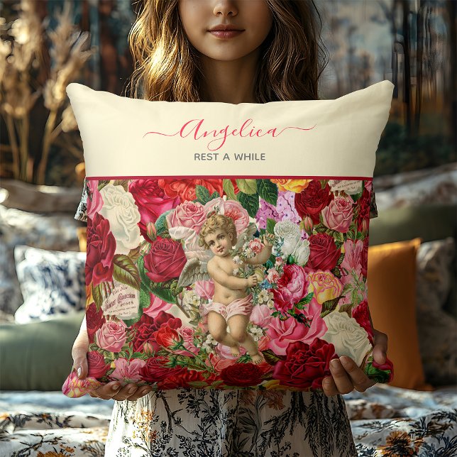  Roze Victoriaans Cherub Roos Shabby Chic Kussen (Creator heeft geüpload)