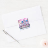  Roze Victoriaans Huis met Kerstmis Vierkante Sticker (Envelop)