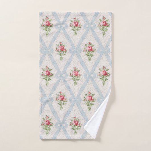Roze Victoriaans Rozen met blauw lintrooster Bad Handdoek (Handdoek)