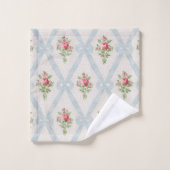 Roze Victoriaans Rozen met blauw lintrooster Bad Handdoek (Wasdoekje)