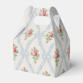 Roze Victoriaans Rozen met blauw lintrooster Bedankdoosjes (Achterkant)