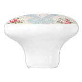 Roze Victoriaans Rozen met blauw lintrooster Keramische Knop (Zijkant)