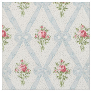 Roze Victoriaans Rozen met blauw lintrooster Stof